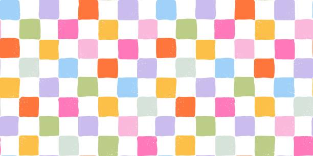 bildbanksillustrationer, clip art samt tecknat material och ikoner med checkered seamless pattern with colorful squares - rutig