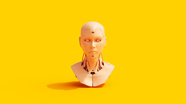 istock Android Robot Yellow Background Flesh Tones Humanoid Robot 2205659575