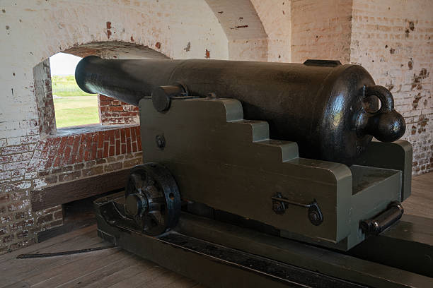 A Springfield, Massachusetts-crafted bronze cannon by N.P. Ames Manufacturing Company, glistening in its stance at Fort Washington, Virginia.