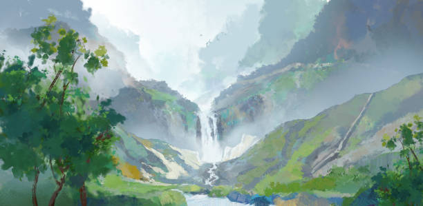 istock Hand drawn Chinese style landscape painting  ,Spring ink landscape painting 2205667191