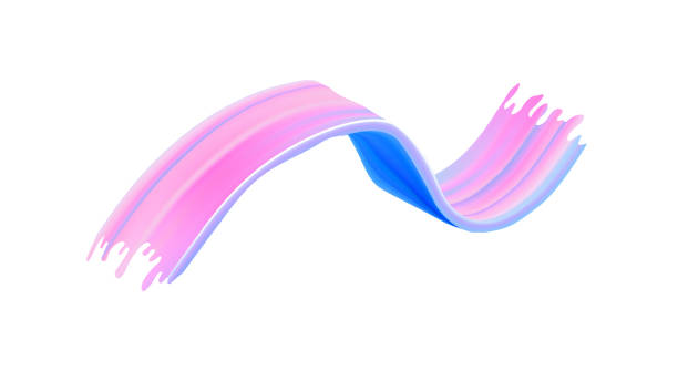 istock 3D brush ribbon with color paint stroke. Abstract wave swirl flow in dynamic motion. Fluid gradient background in blue and pink with isolated ink texture. Modern graphic design for bright banner art 2205671077