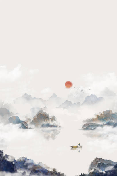 istock Hand drawn Chinese style landscape painting  ,Spring ink landscape painting 2205677287