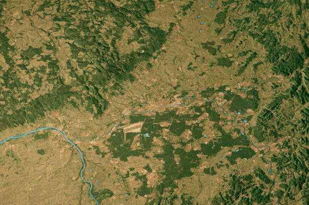 istock Frankfurt Am Main Satellite Topographic Map 3D Render True Color 2205679216