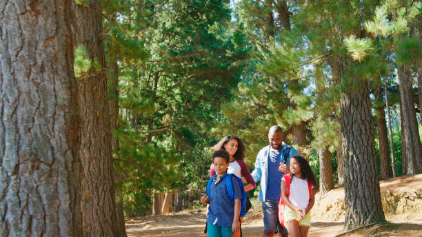 istock Family On Hiking Adventure Walking Along Path Through Woods 2205685907
