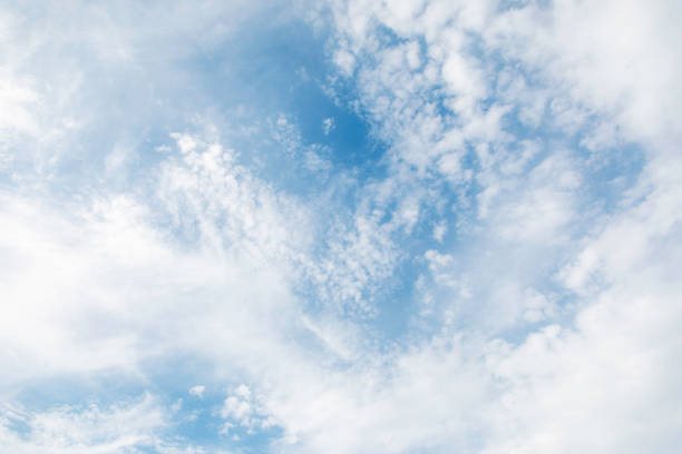 Nature background abstract photo of the beauty of the sky adorned with white, billowing cumulus clouds, creating an abstract texture against the vast expanse of bright blue. This panoramic view offers a captivating angle, showcasing the ethereal dance of clouds amidst the boundless sky. Immerse yourself in the tranquility of nature's canvas, where the interplay of light and shadow creates an ever-changing spectacle of wonder