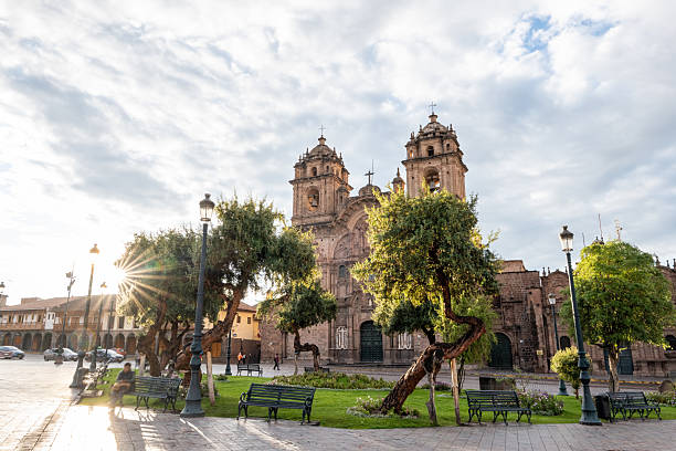 istock Historic Cathedral Bathed in Morning Light with Cobblestone Square 2205693611
