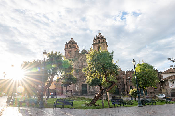 istock Historic Cathedral Bathed in Morning Light with Cobblestone Square 2205693613