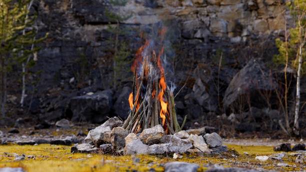 istock Crackling Campfire in a Rocky Landscape 2205695973