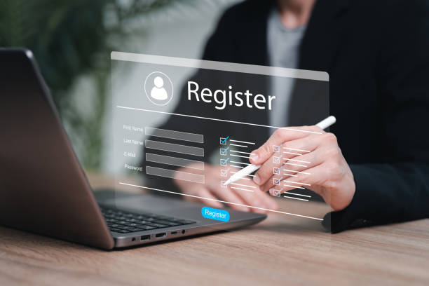 Online registration form,Identity verification,Personal information verification concept, Businesswomen registration online answer questionnaire electronic, Personal information, Info website, Filling