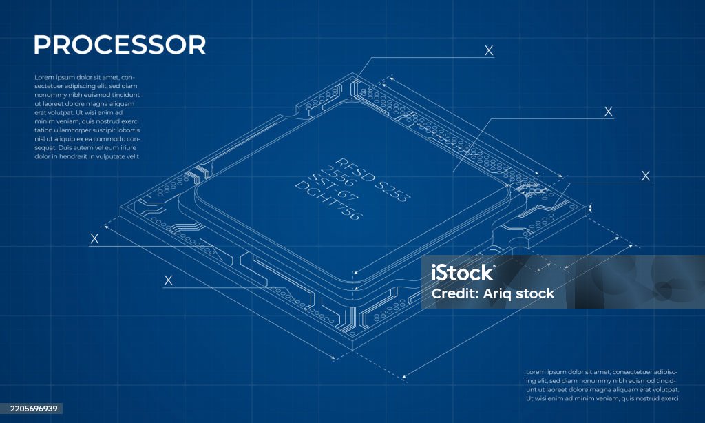 Isometric Processor Blueprint Central Processing Unit Or Cpu Computer ...