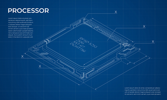 Isometric Processor Blueprint Central Processing Unit Or Cpu Computer ...