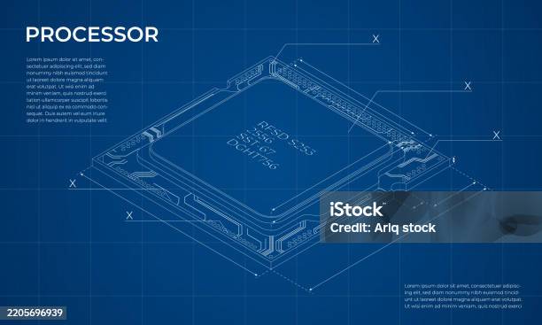 Isometric Processor Blueprint Central Processing Unit Or Cpu Computer ...