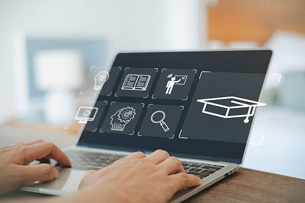 istock learn icon, online training on a laptop. concept of platform digital education, teaching course. curriculum learning online, business technology. a study from the webinar, Innovation Elearning 2205698803