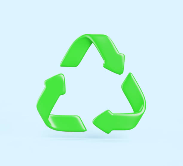 istock 3d recycle sign, green triangle arrows. Realistic logo render icon, recycling material symbol for sorting paper, glass, plastic or organic waste. Save planet, environment and ecology 2205699259