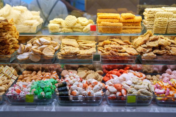 istock Assorted Dried Snacks and Fish Balls in a Food Display 2205701361