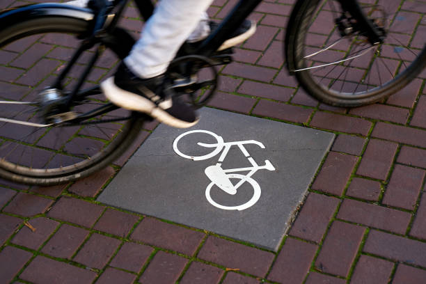 A bicycle only lane sign on the bike path in Amsterdam, Netherlands.