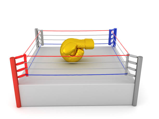 istock 3D Rendering of golden boxing glove in a ring 2205709048