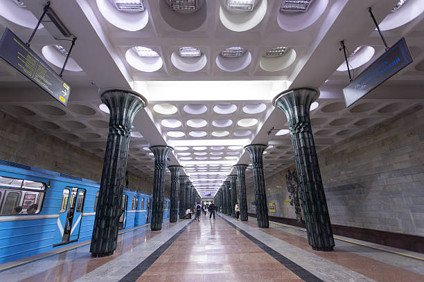 Tashkent, Uzbekistan, October 4 2024:  the special architecture of soviet in the  station of Gapur gulom. Tashkent metro built in the former USSR, opening in 1977, and the first metro in Central Asia