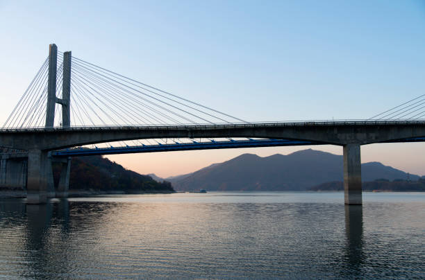 istock suspension bridge on the lake during sunset 2205712427