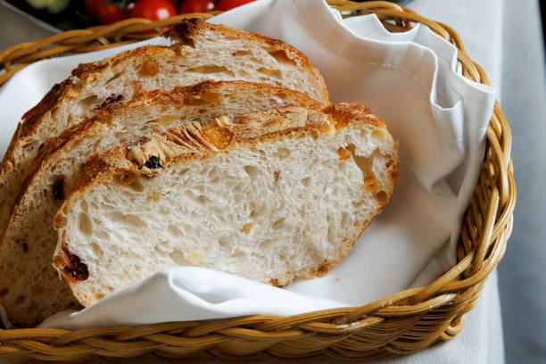 Slices of white bread in basket. High quality photo