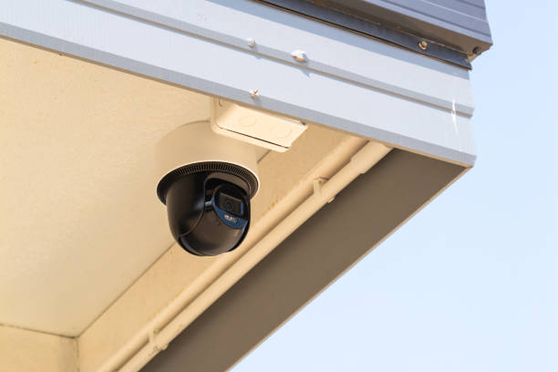 istock Surveillance installation on building edge urban setting technology outdoor close-up view 2205718541
