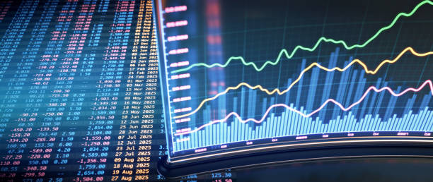 istock Colorful spreadsheet financial data with a futuristic graphical display screen 2205719723
