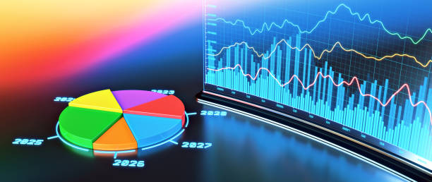 istock Colorful pie chart with year dates and financial data in the background 2205719827
