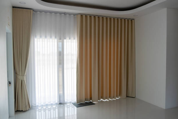 istock Modern interior design elegant curtain setup minimalist room bright environment close-up view 2205722018