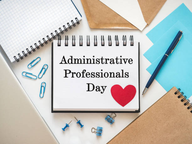 istock Happy Administrative Professionals Day. Notepad with congratulatory inscriptions 2205722994