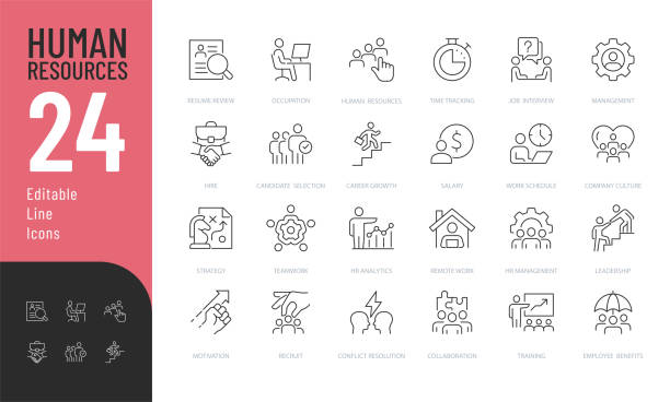 stockillustraties, clipart, cartoons en iconen met human resources line editable icons set. - culturen