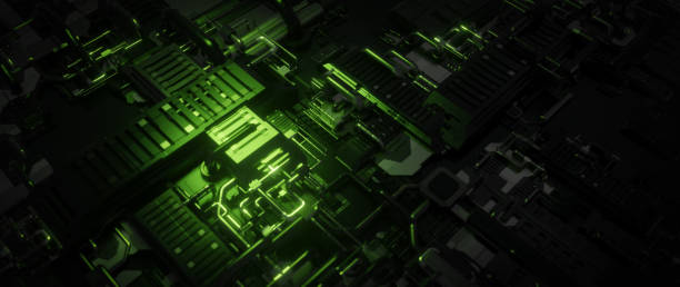 istock Abstract Circuitry in Neon Green Hues 2205742982