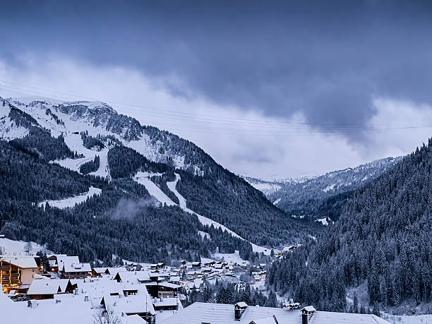 istock Winter view of the Chatel and the mountain valley with moody sky 2205743642