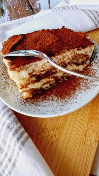 istock Tiramisu dessert on a white plate. 2205746890