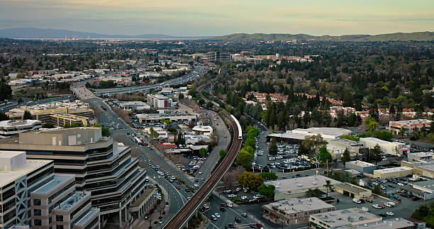 istock Aerial View of Subway Train Moving Through Walnut Creek, California 2205756038