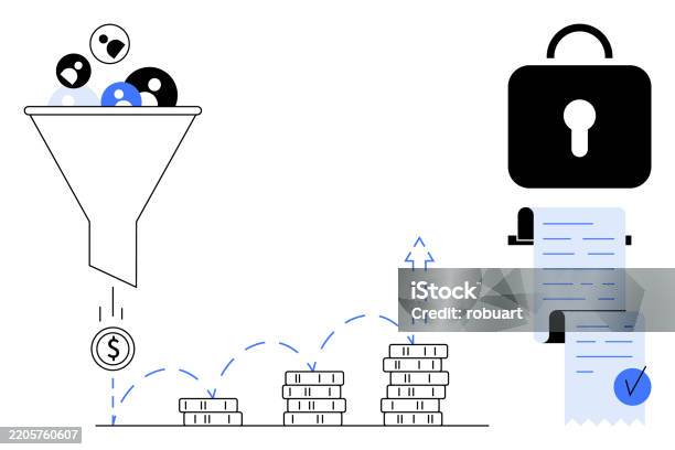 Security Funel Marketing Funnel Revenue Growth And Data Security Concept With Stacked ...