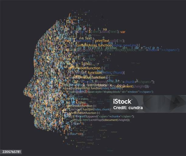 Vector Profile Of Programming Code Human Face Colorful Letters Stock ...