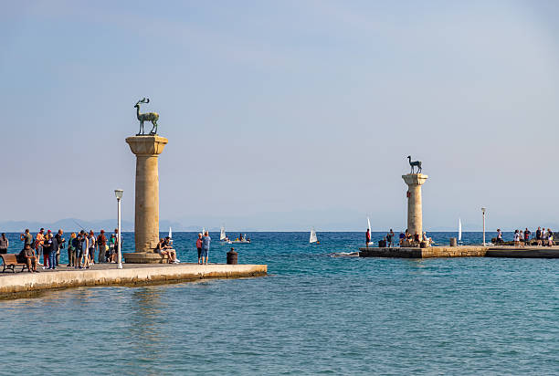 Rhodes City, Rhodes, Greece - October 19, 2024: A picture of the Colossus of Rhodes - Deer and Doe Statues.