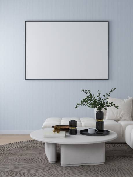 istock Living room with grey wall, blank horizontal frame and interior decoration 2205778491