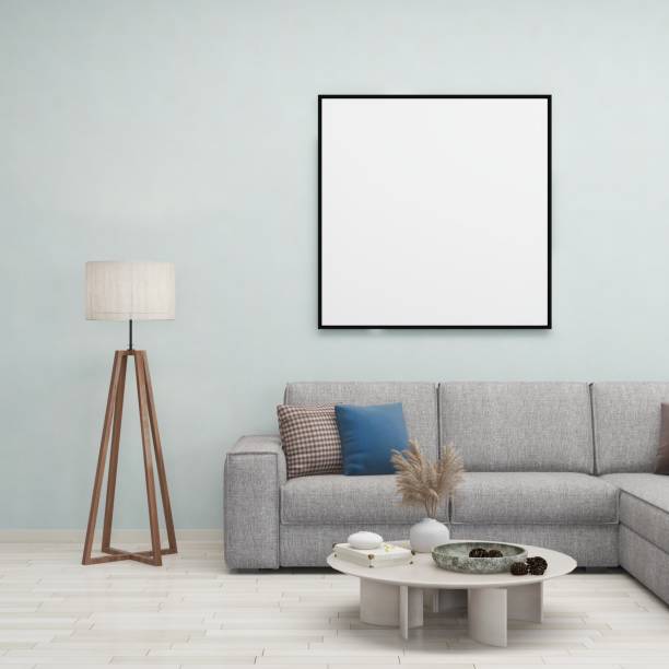 istock Living room with grey wall, sofa, blank square frame and interior decoration 2205778527
