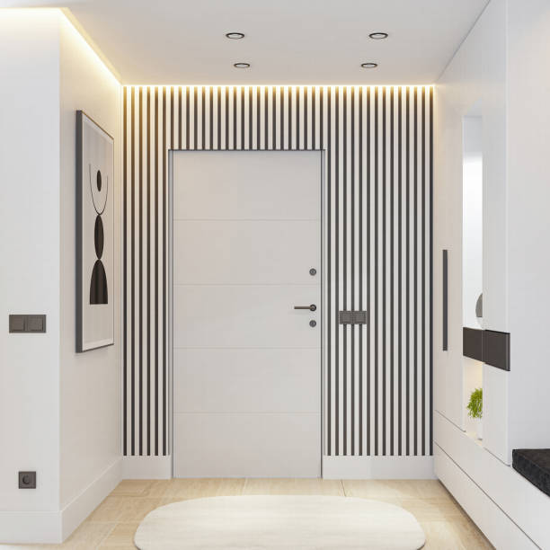 Modern White Entrance Hall with Sleek Design and LED Lighting