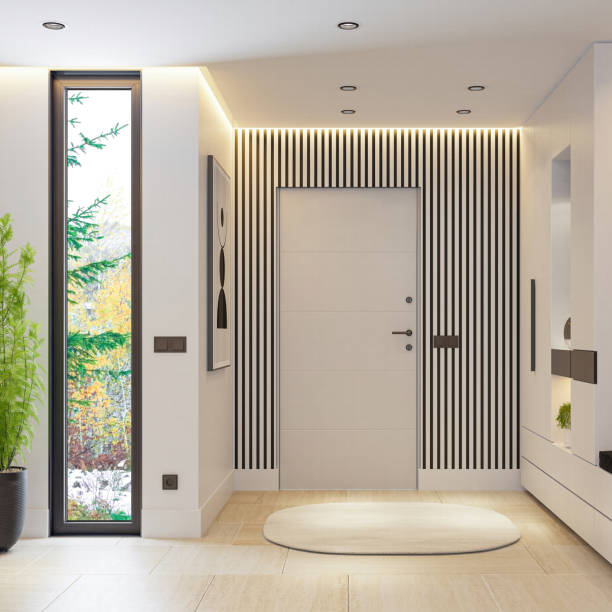 istock Modern White Entrance Hall with Sleek Design and LED Lighting 2205783134