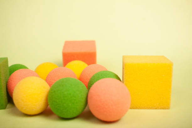 colorful toys sponge balls and cubes
