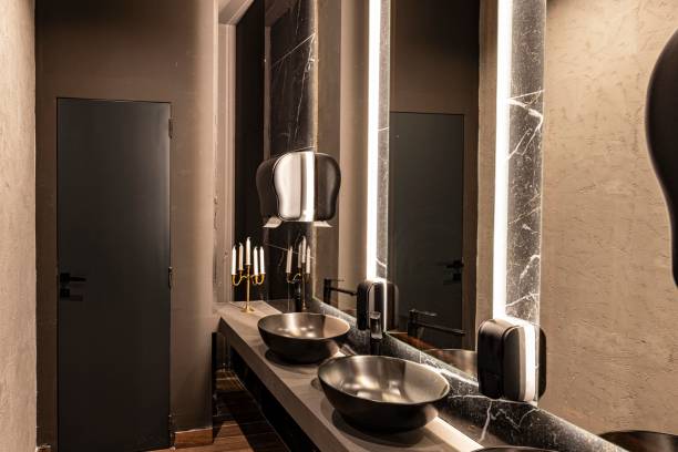 istock Modern Bathroom with Dual Sinks and Elegant Lighting Design 2205790712