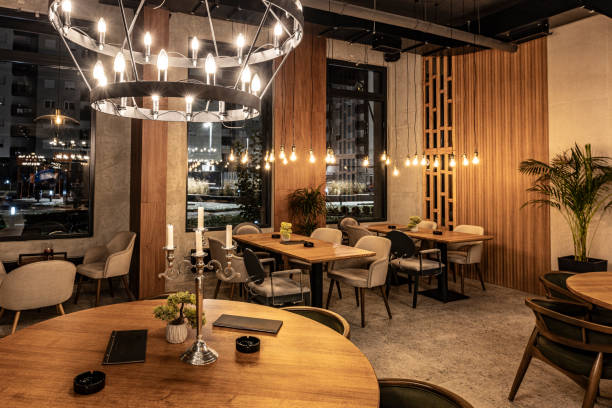 istock Interior of a Modern Restaurant at Night 2205790719