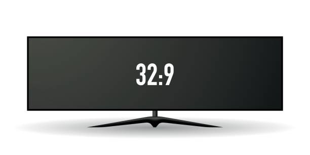 istock Ultra-wide 32:9 monitor with a sleek black design and modern stand, ideal for gaming and multitasking. 2205791555
