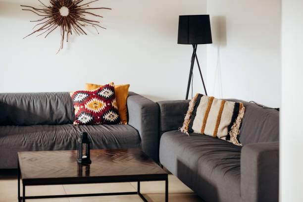 istock Stylish living room interior with comfortable sofas and floor lamp. 2205791795