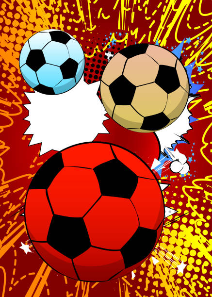 istock Cartoon Soccer Ball, comic book Sport. Retro vector comics pop art design. 2205797824