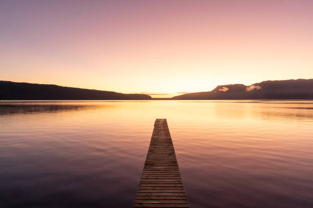 New Zealand lake at sunrise featuring Lake Tarawera