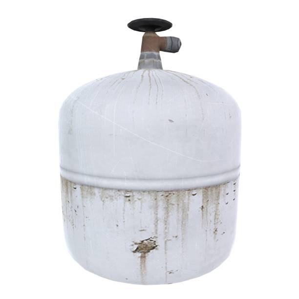 istock Old white gas cylinder with valve isolated on white background 2205798092
