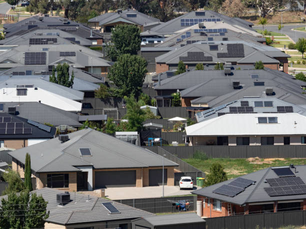 istock High angle view Suburban houses close together 2205800965